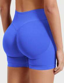 Pink Shorts Women Workout Gym Impact Shorts Elieen Hidden Scrunch Butt Lifting Mid Low Waist 4.5\"Seamless Shorts  Gym Shorts Workout Shorts Black Shorts Workout Shorts Biker Shorts Summer Shorts - 電光藍 - 查看 1