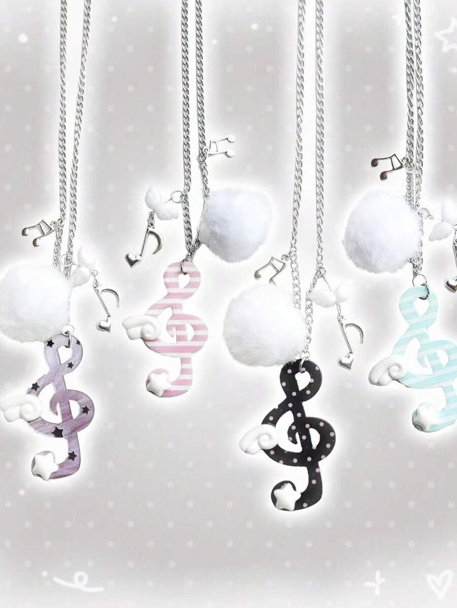 1pc Vintage Polka Dot, Striped, Musical Note, Star Necklace, Cute Wing & Musical Note Sweater Chain, Random Necklace Style - Multicolor - View 1