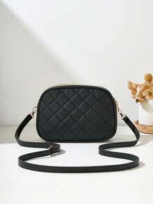 1pc Fashionable Casual Rhombus Shoulder Bag, 3 Zipper Design, Exquisite V-Shape Metal Decor, Large Capacity, Suitable For Daily Shopping And Travel - Black - View 6