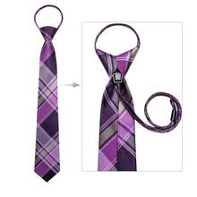 Men's Plaid Necktie | Purple & Grey Checkered Formal Tie Set WIth Hankerchief Cufflinks Fit Wedding Prom - 紫色 - 查看 3
