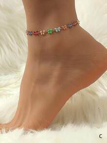 1pc Handmade Beaded Daisy Anklet, Refreshing Summer Beach Party Accessory For Women - Multicolor - View 3