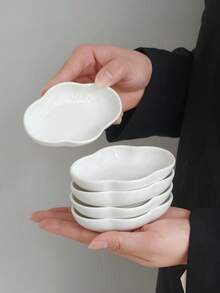 1个/2个/4个/5个 简约白色云朵造型陶瓷盘，冰淇淋甜点碗，家用沙拉布丁碗，婴儿辅食陶瓷碗，创意小众零食碗 - 白色 - 查看 12