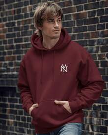 Hooded Sweatshirt With Pocket, Various Colors, Printed, MOL-040 NY - Maroon - View 1