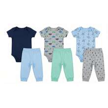 Baby Layette Kit 6 Pieces Bodysuit + Footed Pants 100% Cotton Newborn To Large – Boy, Girl And Unisex – Newborn Maternity Clothes - Assorted Colors Plain And Patterned - Boy - View 7