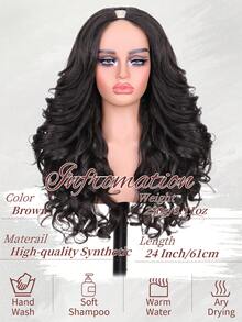 Curly Wave V Part Wig Highlights Yaki U Part Synthetic Wigs For Black Women 22 Inch Heat-Resistant Hair Replacement Wig Natural Looking For Daily Use - Multicolor - View 3