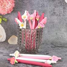 12pcs/Set Sakura & Peach Flower Pattern Random Style (2pcs Pens + 10pcs Refills) 0.5mm Black Ink Retractable Ballpoint Pens, Cute & Beautiful Stationery Suitable For School, Office, Diary, Students, Girls - Multicolor - View 3