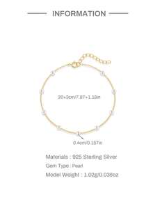 EleRunis 1件 925纯银精致多层锆石珍珠脚链 时尚可调节链条 夏季风格饰品 女士女孩 - 金色 - 查看 9