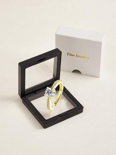 1pc Stainless Steel Classic 4-Claw 1 Carat Mossanite Adjustable Ring In Gold Color, Fashion Personalized, Gifts For Women, Dates/Occasions