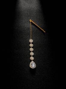1pc New Minimalist Water Drop Rhinestone Forehead Chain, Fashionable Bohemian Headpiece, Accessories - Gold - View 2