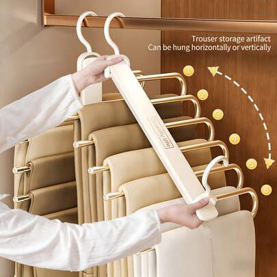 Multi-Functional Folding Pant Rack - Multi-Layer Pant Hanger - Household Magic Seamless Pant Clip - Wardrobe Pant Storage Rack - Minimalist Style Storage Rack - Space Upgrade - Black & White Pant Rack - Thickened Stainless Steel Pant Rack