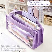 1pc 6-Layer Large Capacity Transparent Stationery Bag, Durable Pencil Case For Students - Multicolor - View 13