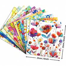 12 Sheets Watercolor Floral Scrapbook Paper Bundle, 6x6 Inch Craft Paper For Adults To Create Scrapbook Pages Spreads Greeting Cards And Gift Tags, Vibrant Abstract Flower And Leaf Designs For Adding Artistic Touch To DIY Projects And Handmade Decor - 1 Set - View 2