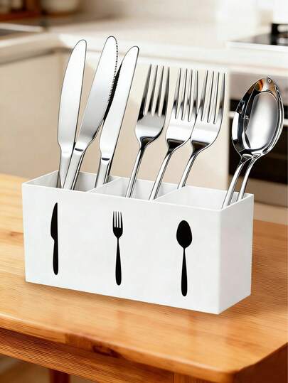 1pc Multi-Function Kitchen Utensil Organizer - Space-Saving Plastic Cutlery Holder, Can Store Spoons, Knives And Forks, Durable, Suitable For Kitchen Countertop And Drawers, Ideal For Home, Restaurant And Tabletop Storage