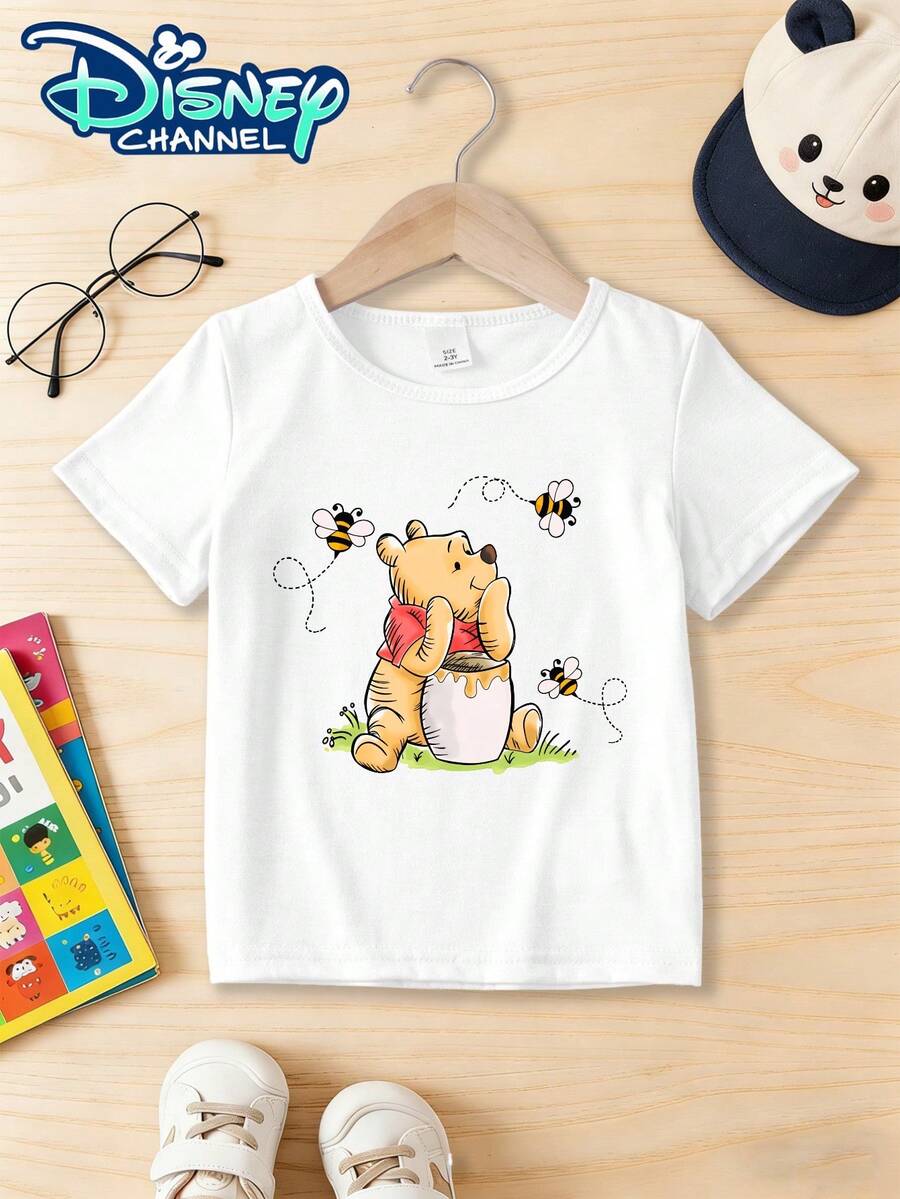 Disney Winnie The Pooh With Bees Printed Pattern - Infant And Toddler T-Shirt Design Short-Sleeved Casual Style Cute Style Comfortable And Loose Fit Suitable For Young Children Perfect For Parties And Play Occasions Machine Washable - trắng - Xem 1