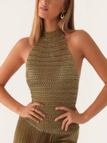 Elevate Your Style With Our Acrylic Vest And Camisole Set In Gray And Yellow - Perfect For Any Occasion - Yellow - View 3