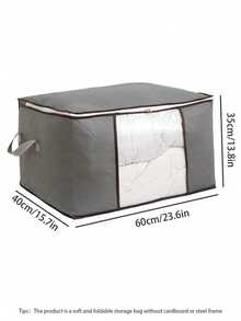 1pc Large Capacity Storage Bag, Non-Woven Fabric Quilt Storage Bag, Quilt Travel Moving Storage Bag, Clothes Luggage Storage Bag, Suitable For Seasonal Storage And Decorative Organization, Autumn Decor, Holiday Decor, Room Decor, Home Decor, Autumn Decor, Bedroom Decor, Christmas Gift - Grey - View 2