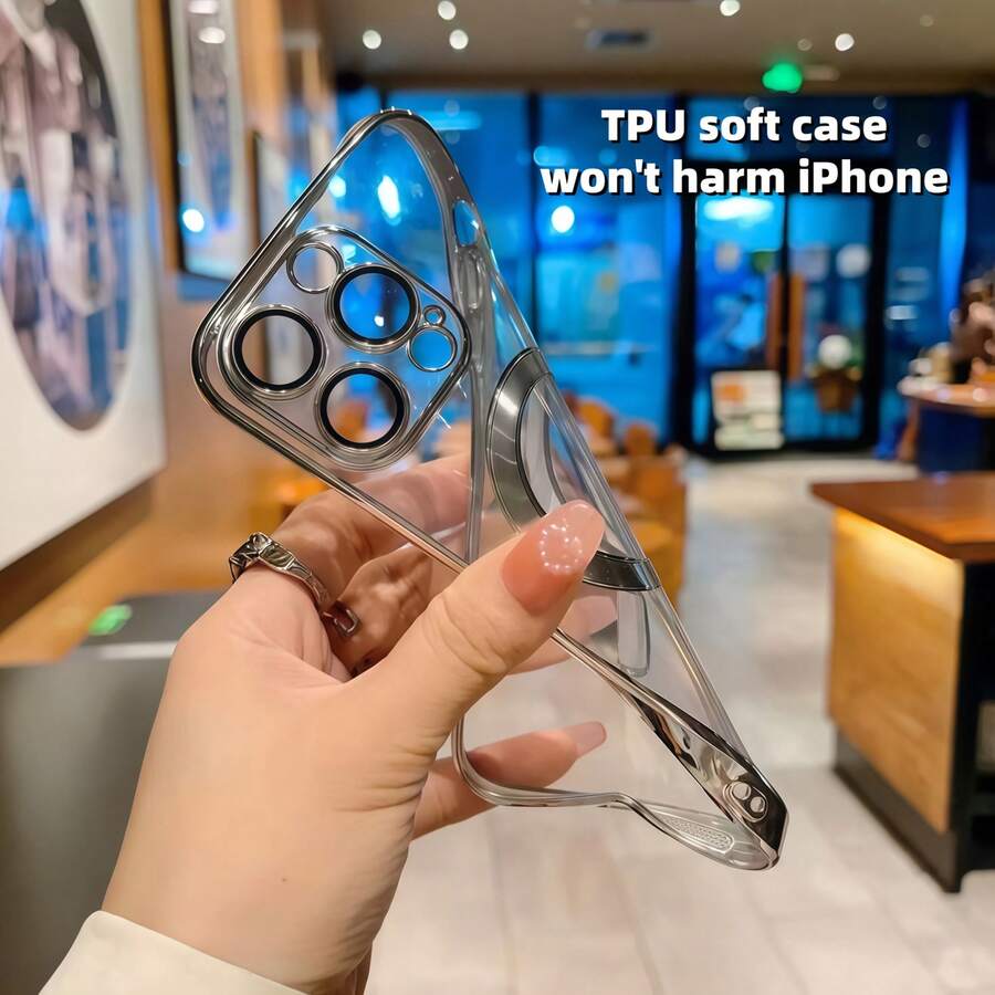 [Livraison locale 24h] Étui magnétique électrolysé Apple 17 avec protection intégrée de l'objectif, étui de téléphone transparent convenant pour iPhone 11/12/13/14/15/16/17 PRO/MAX, étui souple magnétique antichoc ultra-fin en TPU. - Doré - Voir 1