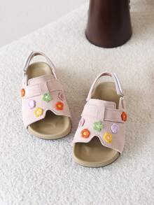 1双夏季新款露趾碎花图案百搭女童凉鞋 - 粉色 - 查看 5