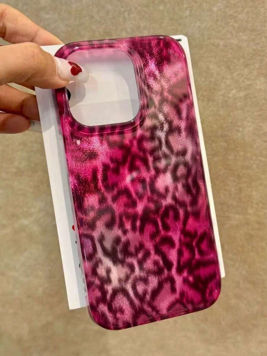 Ốp lưng điện thoại silicon in họa tiết da báo hồng, 1 chiếc, thời trang, may mắn, in họa tiết da báo đỏ lấp lánh, chất liệu silicon mềm mại, phù hợp với 17 AIR 16 15 14 13 12 Pro Max 11, quà tặng mùa xuân, sinh nhật. - họa tiết da báo màu hồng - Xem 1