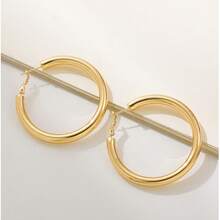 一对铜镀铁40毫米大号耳环，嘻哈朋克时尚百搭日常佩戴简约设计 - 金色 - 查看 5