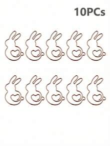 10 piezas de clips de papel con forma de conejo lindo de metal - Marcadores de libros con corazón de conejo de dibujos animados en color dorado rosa, adecuados para cuadernos, oficina, escuela y regalos de Pascua, regreso a clases, papelería - Oro rosa - Ver 8