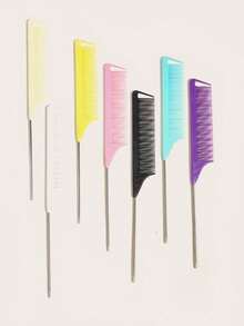 1/7pcs Professional Pointed Tail Comb, Rat Tail Comb, Sectioning Comb, Stainless Steel Tail Comb, Anti-Static Comb, Braiding Comb, Fine Tooth Rat Tail Comb, Shiny Tail Comb, Shiny Comb, Multi-Functional Regular Hair Comb - Multicolor - View 3