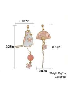 一对不对称猫咪耳钉，优雅精致，适合日常佩戴 - 貓咪扇子耳環 - 查看 4