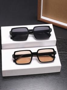 2 PCS Men's Classic Square Fashion Glasses Black Polycarbonate Frame Soft Tinted Lenses Suitable For Daily Commute With Glasses Box - Multicolor - View 6