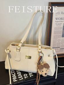 1pc Fashion Lace-Up One Shoulder Underarm Bag, Large Capacity Women's Commuter Bag, (Sold With Pendant) Suitable For Daily Outings, Dates, Commuting - White - View 5