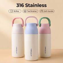 16.91盎司 316不锈钢保温杯，橡胶手柄和防滑底座，车载杯，带茶漏，大容量运动水壶 - 彩色 - 查看 7