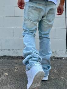 Men's Vintage Washed Light Blue Elastic Casual Jeans, Versatile American Streetwear Style, Suitable For Spring And Autumn - Light Wash - View 4