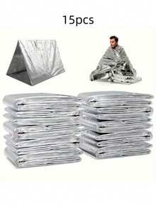 1/4/10 件装 51 英寸 x 82 英寸应急保暖毯，适用于急救包，轻便防水，用于自然灾害，保持体温，聚酯反光箔毯，适用于露营、徒步旅行、户外活动，防风防雨，可用作应急避难所和地垫 - 不含镁棒/打火石，户外露营配件，户外急救毯，户外露营和徒步旅行装备，户外生存用品，户外运动配件 - 彩色 - 查看 16