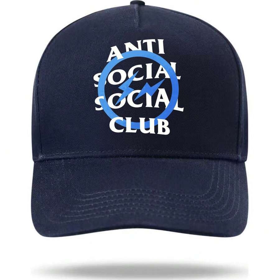 Baseball Cap, Long Brim Men's Graphic Hat Anti Social Club Logo Print Men/Women's Daily Wear, Sun Hat,Long Bill Cap,Long Visor Cap - 藏蓝色 - 查看 1