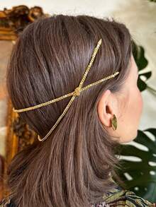 1件新款时尚交叉金属发箍，创意优雅日常佩戴发饰 - 金色 - 查看 1