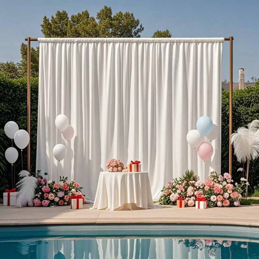 1件白色涤纶弹力摄影背景幕布，不透明，适用于婚礼、新娘派对、生日派对、周年纪念、新婚之夜、婚礼舞台装饰、订婚、宴会仪式、室内/室外哥特式装饰