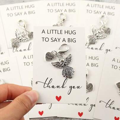 5pcs/10pcs Vintage Angel Thank You Heart Keychains | Unisex Fashion Backpack Additions, Durable Ideal Gift For Angel Enthusiasts, Perfect For Birthdays, Weddings, Valentine's Day, Anniversaries, Thanksgiving, Festive Gifts, Travel Souvenirs