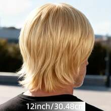 Men'S Golden Wig Short Layer Straight Hair Synthetic Halloween Role Playing Male Wig With Buckle Net - Multicolor - View 7
