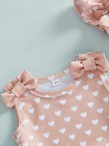 3Pcs Toddler Baby Girl Summer Swimsuit Cute Heart/Dot Print Ruffle Tank Tops With Bottom Hat Bathing Suit - Khaki - View 10