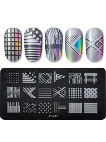 1pc Geometric Nail Stamping Plate, 12*6cm Triangle & Line Nail Art Template, Abstract Line Reusable DIY Manicure Stencil For Nail Salon & Home Use - Multicolor - View 15