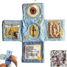 Handcrafted Pocket Devotional Faith Edition Cross-Shaped Fabric Pouch Sewing Pocket Devotional With Cross Saint Images Prayers - Multicolor - View 1