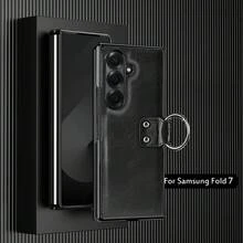 Luxury Business PU Leather Electroplated Case With Ring Holder & Tempered Glass Screen Protector, Full Body Shockproof Protective Cover Compatible With Samsung Galaxy Z Fold 7/6/5/4 - Black - View 11