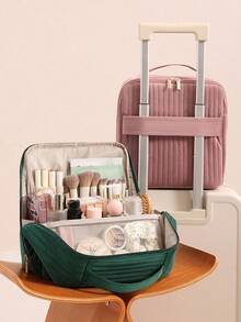 New Fashion Corduroy Large Capacity Cosmetic Bag, Portable Handheld Travel Organizer Bag For Cosmetics And Toiletries, Daily, Commute, Vacation, Dorm Essential For Women - View 2