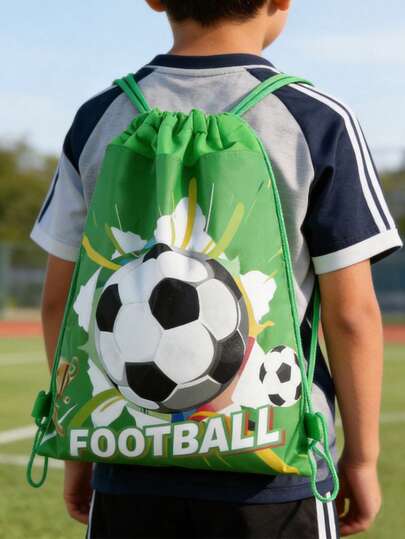 1pc Football Cartoon Pattern Backpack, Sports Storage Bag, Suitable For Wearing During Sports Activities