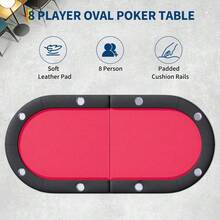 Mesa de póquer plegable para 8 jugadores, mesa de casino Texas Holdem de 72 pulgadas con barandillas acolchadas y portavasos, mesa de juego plegable portátil para el hogar o la sala de juegos - Color: ribete negro + rojo - Ver 4