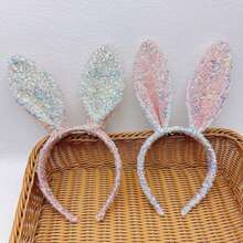 1 chiếc băng đô tai thỏ đính sequin dễ thương mới, phụ kiện tóc cho nữ, kẹp tóc tai thỏ. - Xem 4