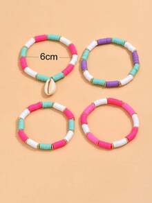 4件套海滩海洋风随机软陶串珠贝壳吊坠手链，适合日常休闲、派对、音乐节等场合佩戴。 - 彩色 - 查看 2