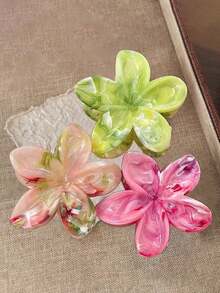 3pcs Floral Print Bohemian AS (Acrylonitrile-Styrene Resin) Green, Magenta, Light Pink Ombre Large Flower Hair Clips, Fashion Versatile Elegant Minimalist Hair Accessories Suitable For Daily, Casual, Party, Beach, Ponytail, Bun, Washing Face, Makeup, Outfit Matching, All Seasons Summer Beach Claw Clips Vacay Hair Claws - Multicolor - View 1