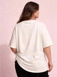 Copa T-Shirt, Women's Plus Size, Plain, Round Neck, , Oversized. - Off White - View 2