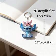 [2D Flat] Disney - Stitch And Angel Keychain. Premium Diamond Texture Acrylic Keychain With Clear Printing. Couple Pendant Suitable For Student Backpacks, Handbags, Keychains, Etc. Perfect Valentine's Day Gift - Multicolor - View 3
