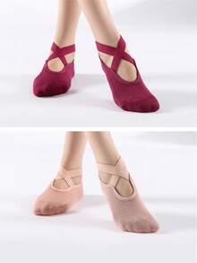 女士高品质透气瑜伽袜，硅胶防滑普拉提袜，女士芭蕾舞健身袜 - 彩色 - 查看 3